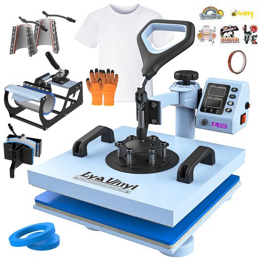 15“x15 Heat Press Machine - Lya Vinyl 7 in 1 Heat Press 360-Degree Swing Away Digital Press Machine Multifunction Sublimation Combo Heat Transfer Machine for T-Shirts, Hats, Caps, Mugs and Plates