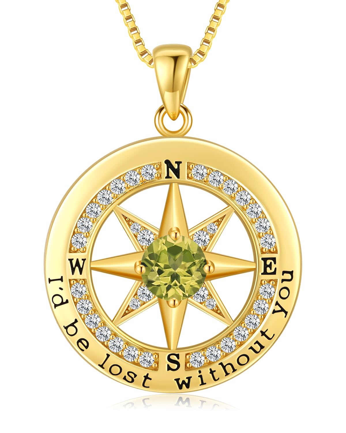 S925 Necklace Gift for Wife |Compass Jewelry |Women Anniversary |Sterling Silver |Girlfriend Birthday Necklaces for Her Valentines |I'd be Lost without You |Jewel 18K Gold Aug 08