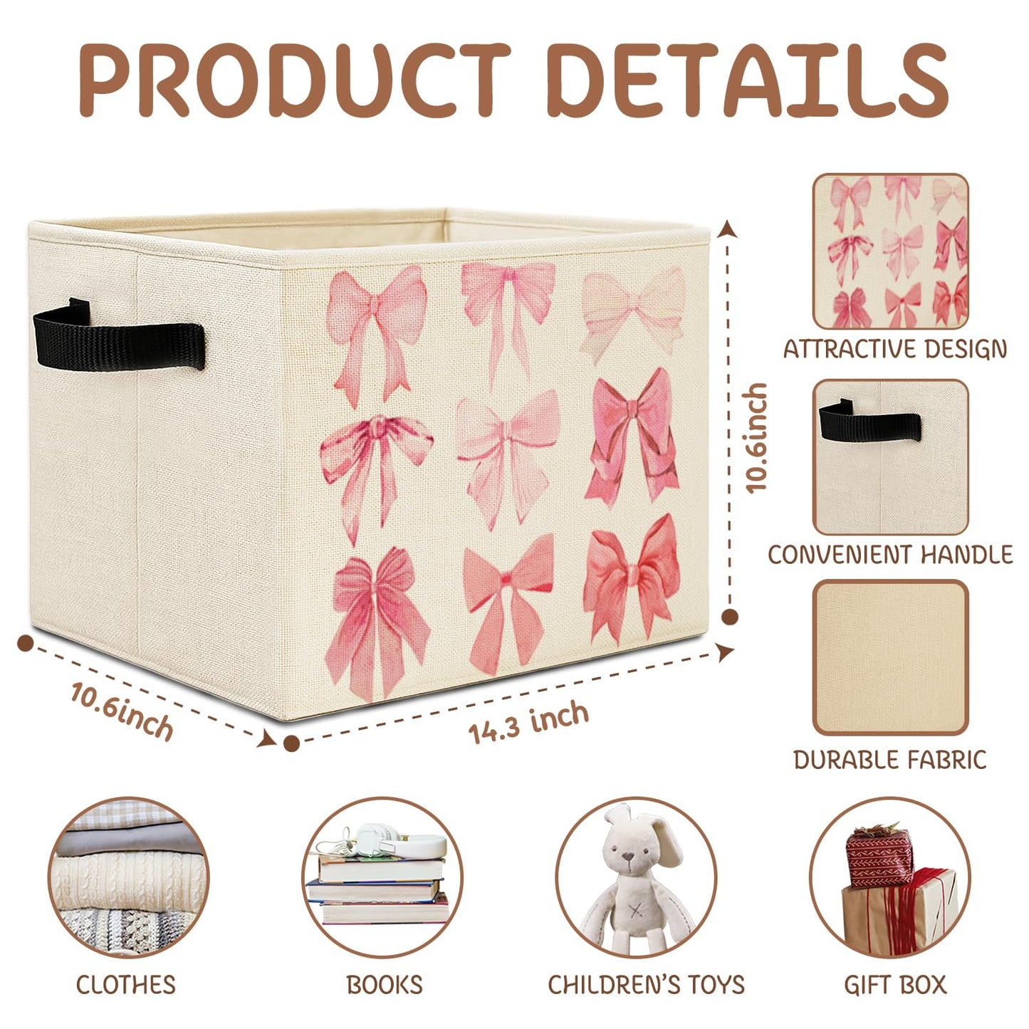 Elefeltclave Coquette Pink Bow Storage Bins,Preppy Girly Bow Aesthetic Collapsible Storage Basket Organizer for Girls Dorm Bedroom Bathroom Clothes Toys Books,Toybox for Girls