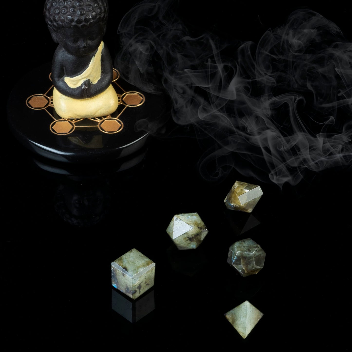 Crocon Labradorite 5Pcs Platonic Solids Crystal Geometry Set, Platonic Solids Sacred Geometric Stones for Meditation Reiki Balancing Healing Chakra Stone Cleansing Spiritual Good Luck (1520mm)