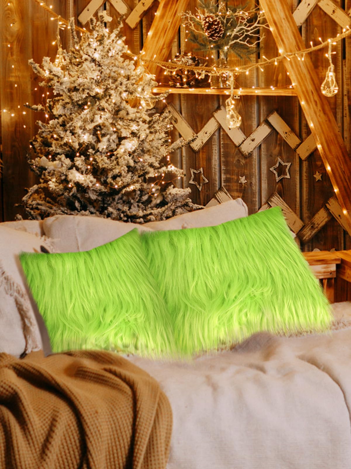 6 Pcs Green Faux Fur Fabric- 10"×10" Shaggy Fur Square Patches, Fluffy Warm Plush Fur Cuts for DIY Crafts Sewing Costume Rugs Pillows Cushion Pad Chair Cover Christmas Gnomes Decors