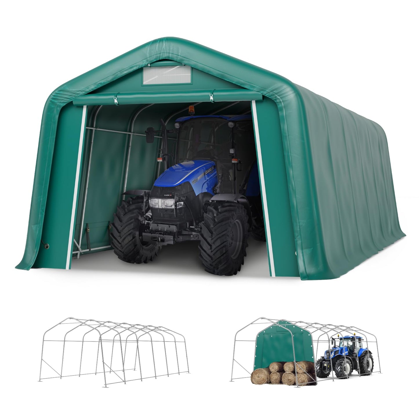 GREEN PARTY 11' x 24' Heavy Duty Carport, Portable Storage Shelter Shed Outdoor Carport with Roll-up Zipper Door & Vents, Storage Car Canopy Car Tent Garage for SUV, Truck and Boat, 200g PE Cover