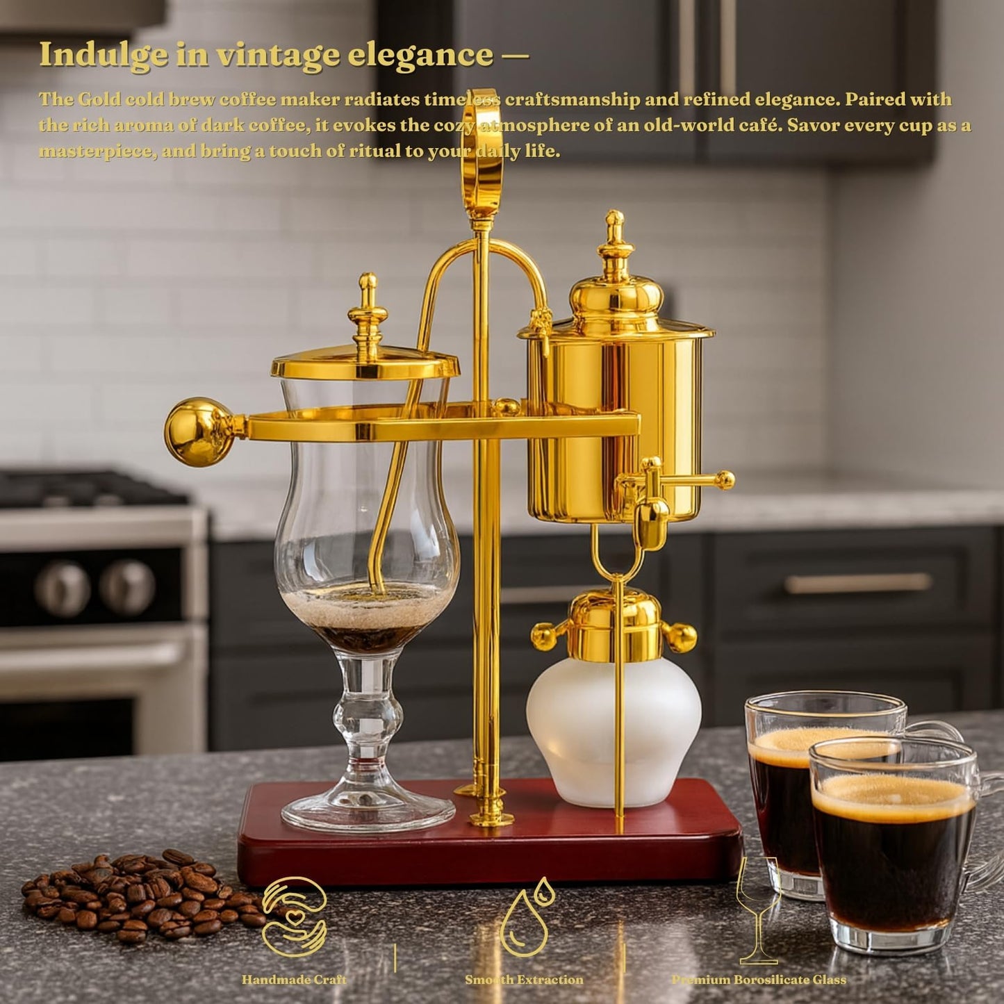 Nispira Belgium Royal Family Balance Syphon Unique Gravity Vintage Coffee Maker Vacuum Brewing System Gold 500 ml