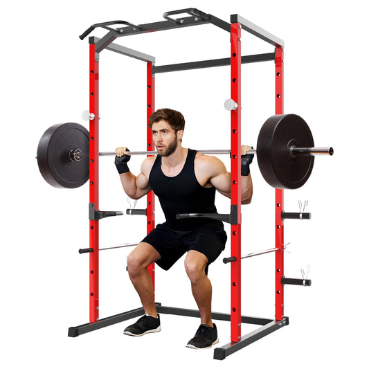ActiveTrail Heavy-Duty Power Cage with Pull-Up Bar, 1100LB Capacity Squat Rack for Home Gym Strength Training with Adjustable j-Hooks & Safety Bars