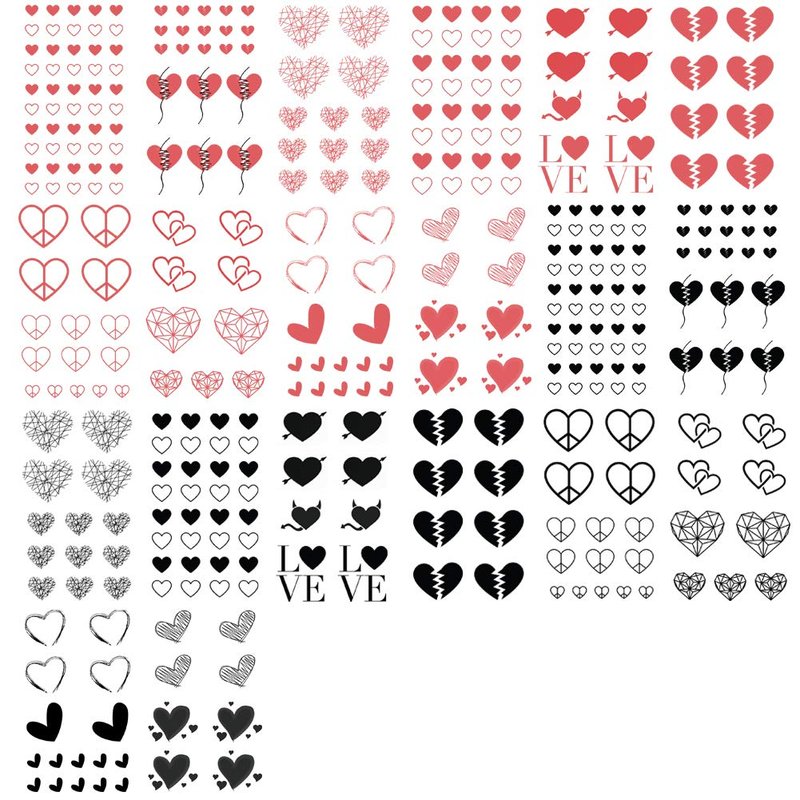 Everjoy Red Black Love Hearts Temporary Tattoos 15 Designs 2 Colors 360 Patterns, Waterproof Valentines Decal Tattoo Stickers for Women