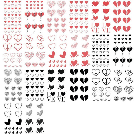 Everjoy Red Black Love Hearts Temporary Tattoos 15 Designs 2 Colors 360 Patterns, Waterproof Valentines Decal Tattoo Stickers for Women