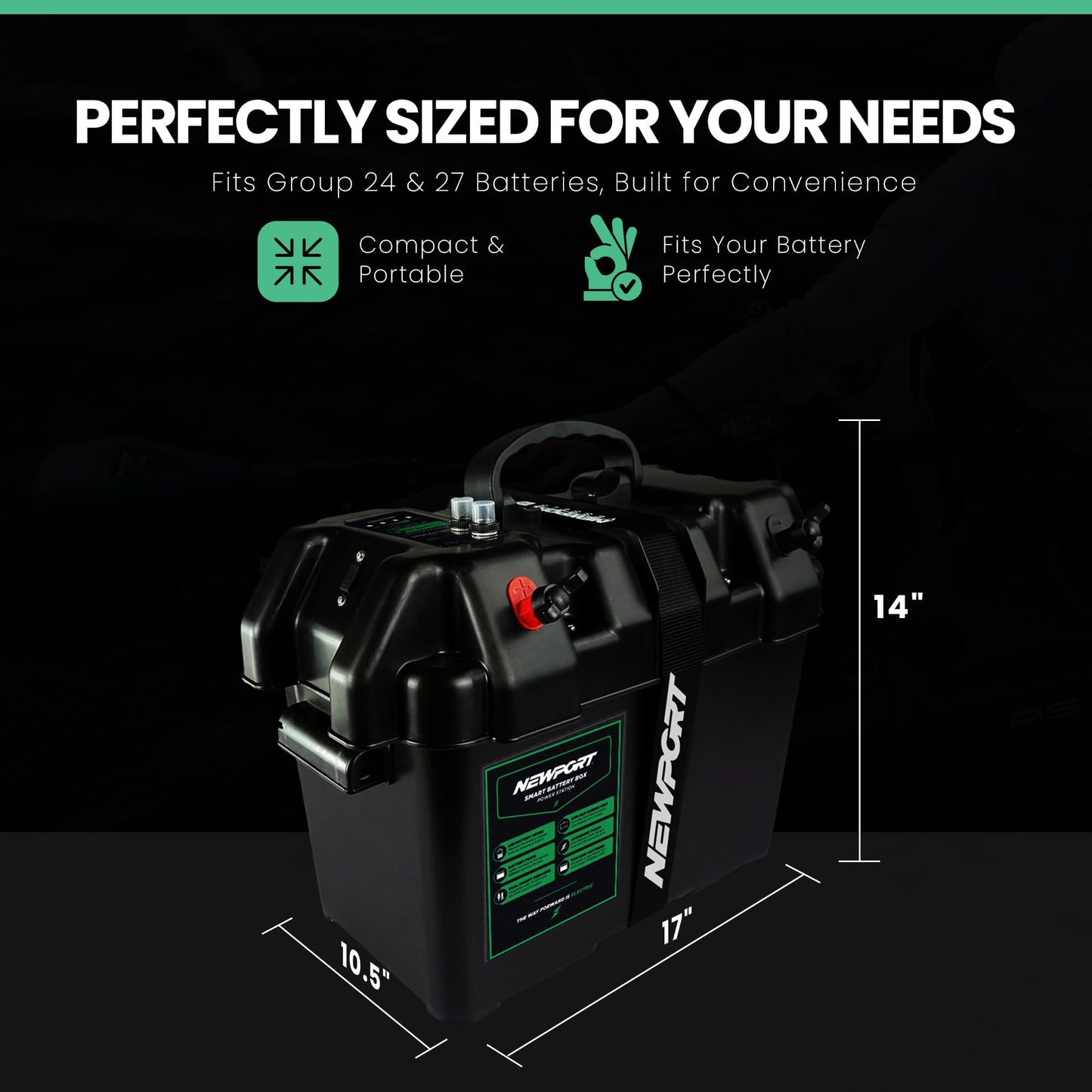 Newport Trolling Motor Smart Battery Box Power Center with USB and DC Ports, Medium