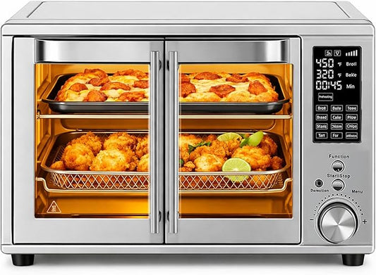 HealSmart 12-in-1 Air Fryer Toaster Oven Combo Dual Door, 29.6QT Oven Countertop, 7 Accessories Included, Stainless, Up to 450°F