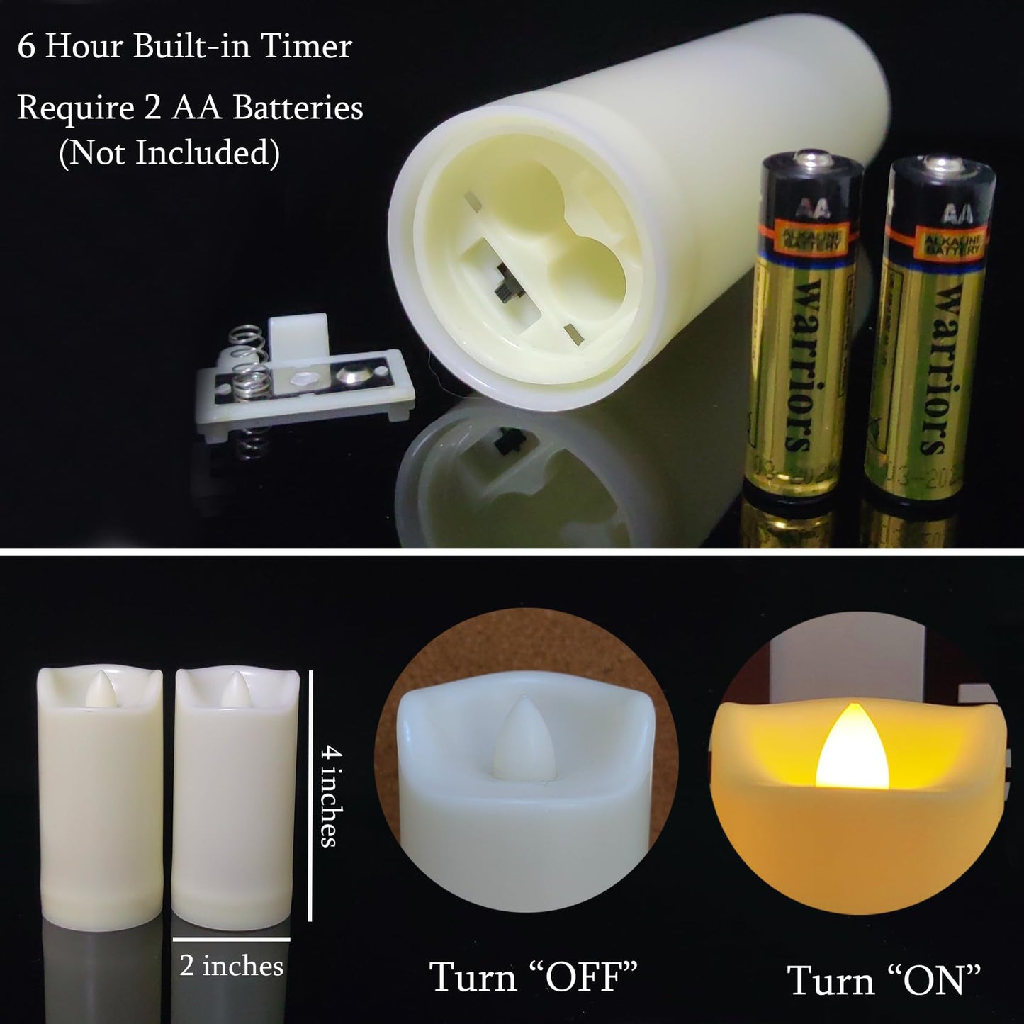 6 Pack LED Battery Operated Candles 2"x4"" Plastic Flickering Flameless Candles with Timer Outdoor Waterproof Wedding Party Halloween Christmas Decoration Gifts Realistic Slim Tall Pillar Candles"