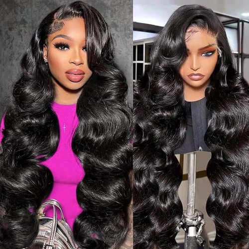 VNFM 26 Inch 13x6 Body Wave Lace Front Wigs Human Hair 180 Density HD Lace Frontal Wigs Human Hair Pre Plucked Human hair Wig for Women Natural Black