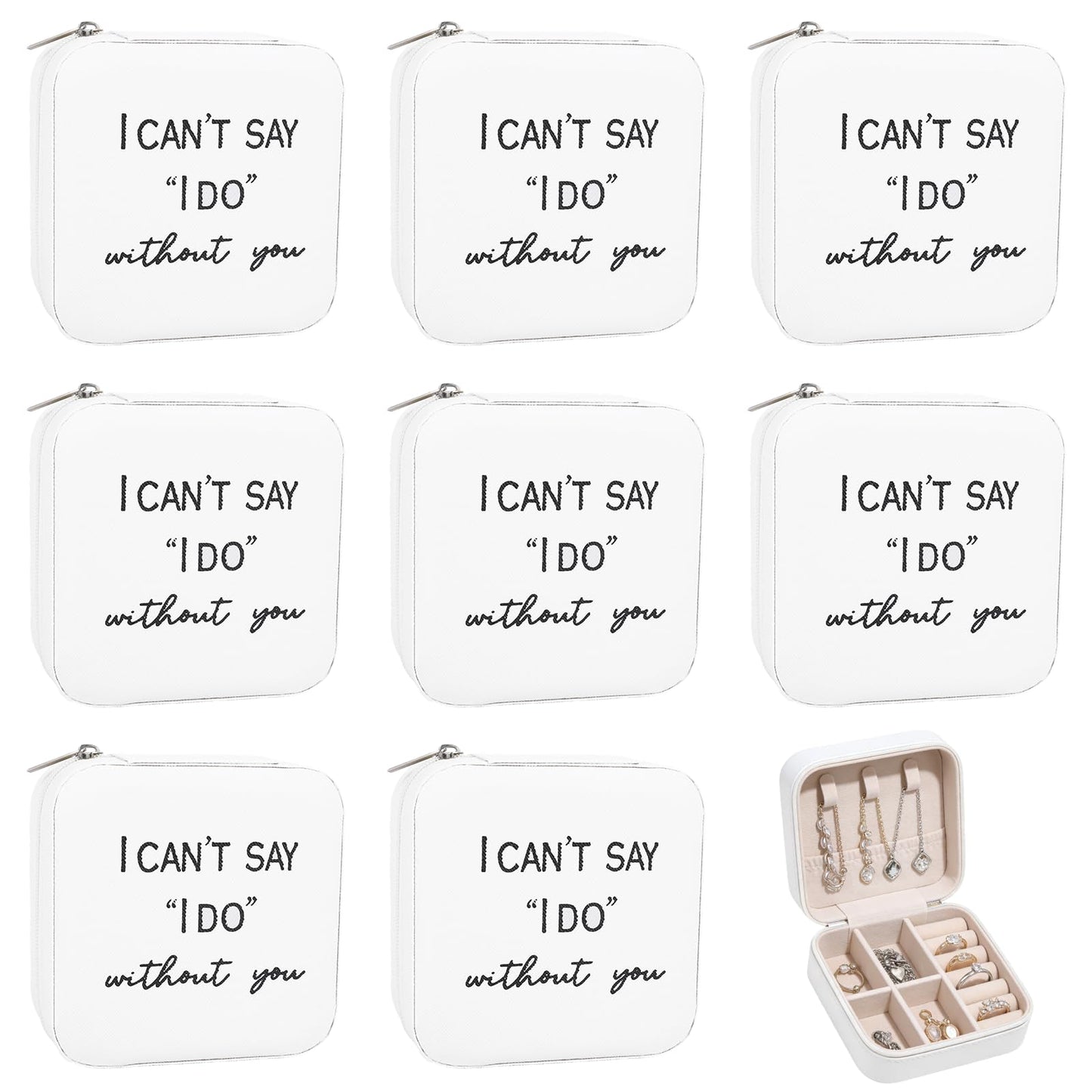 8 Pack Small Jewelry Box Bridesmaid Proposal Gifts, Pu Leather Potable Travel Jewelry Case Bridesmaid Gifts, Rings Necklaces Earrings White Storage Box for Women Bridal Shower Engagement Wedding