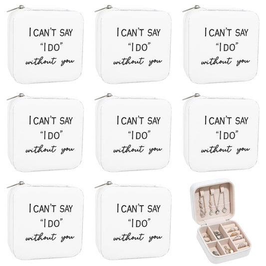 8 Pack Small Jewelry Box Bridesmaid Proposal Gifts, Pu Leather Potable Travel Jewelry Case Bridesmaid Gifts, Rings Necklaces Earrings White Storage Box for Women Bridal Shower Engagement Wedding