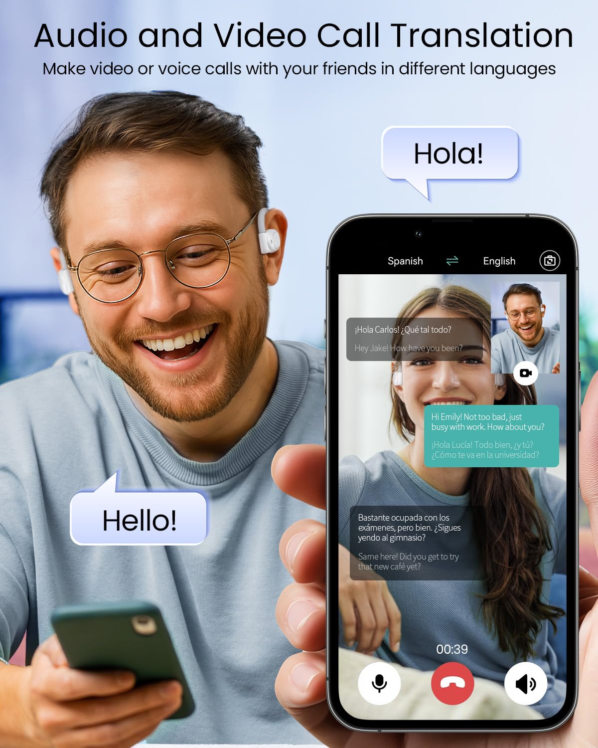 AI Translation Earbuds Real Time 164 Languages 80H Playtime Translator Ear Buds Audifonos Traductores Inglés Español Wireless Earphones Bluetooth Headphones for Travel Business Meeting Learning White