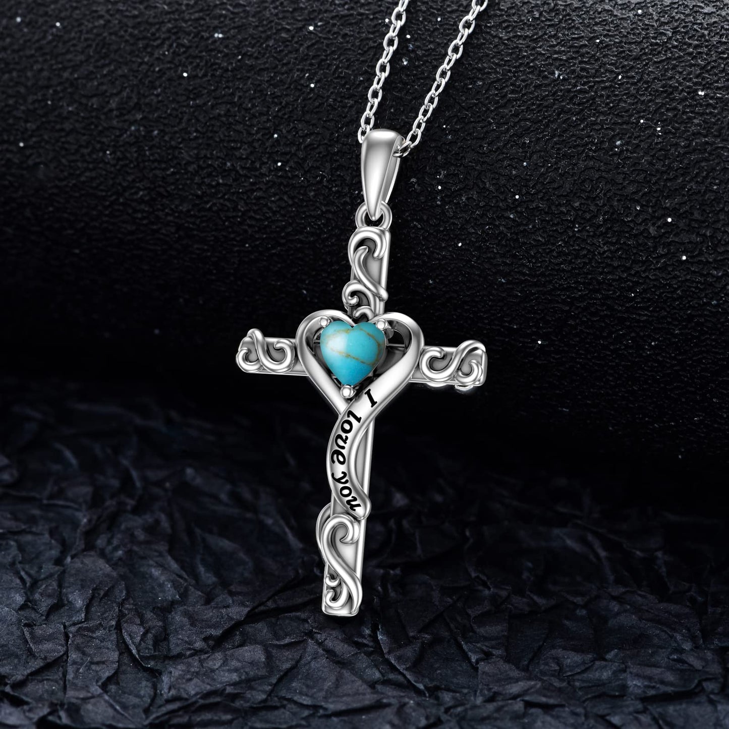 TOUPOP Turquoise Cross Necklace for Women Sterling Silver December Birthstone Cross Pendant Necklace Heart Love Jewelry for Her Girlfriend Wife Mom Anniversary Birthday Mothers Day Gifts