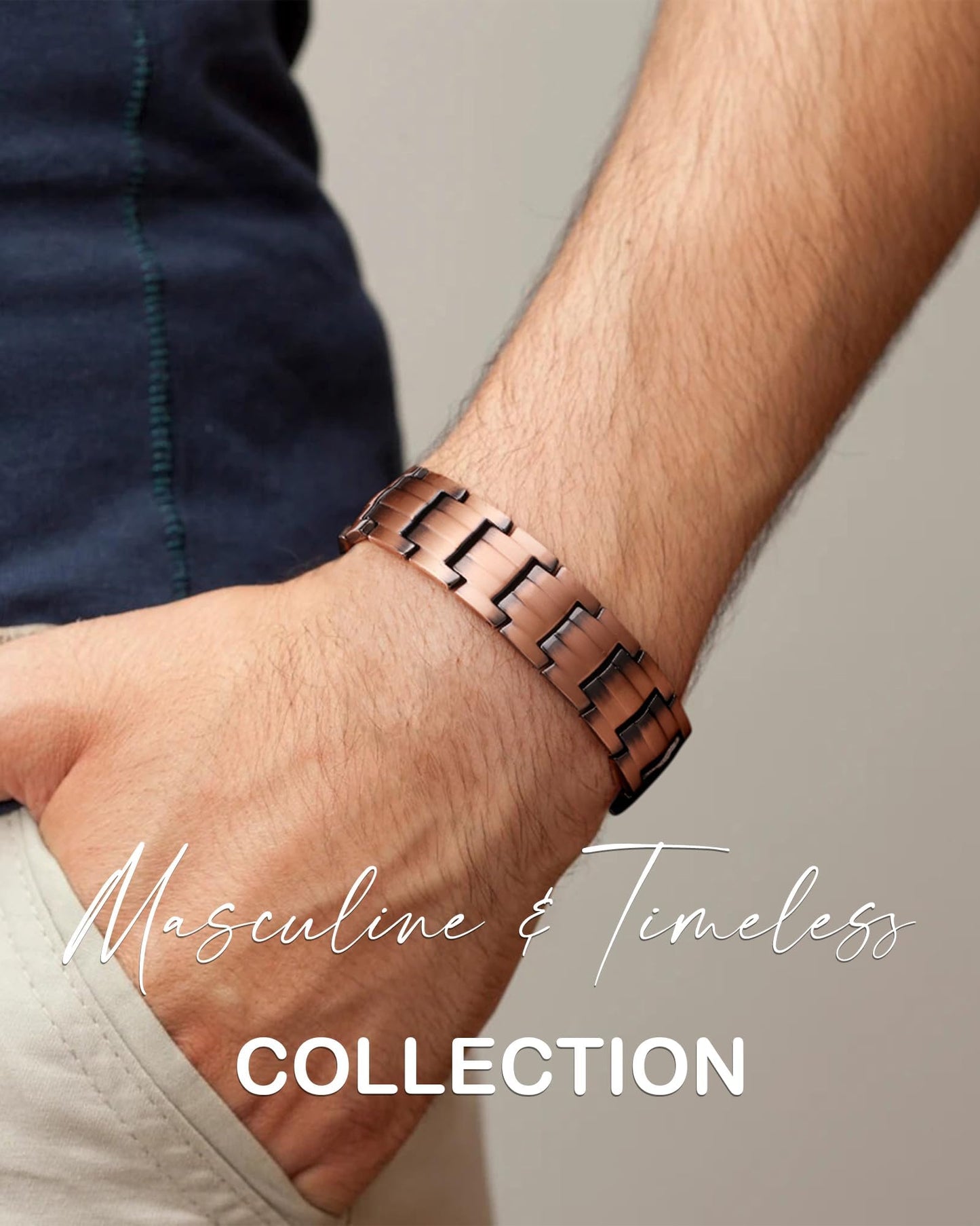 Feraco Copper Bracelet for Men 4 Kinds Magnetic Bracelets Elegant 99.99% Solid Copper Jewelry with Magnets