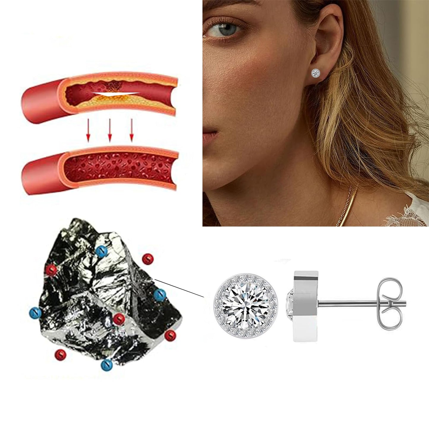 Lymphatic Earrings for Women Halolux Lymphvity Germanium Therapy Earrings Lymphatic Drainage Earring Lymph Detox Earring Cute CZ Stud (Silver)