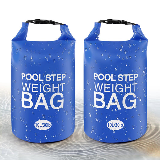 2 Pack 10L/30lb Universal Pool Step Weights 500D PVC Waterproof Swimming Pool Ladder Weights No Breaken Above Ground Pool Ladder Sand Bags, Foldable Pool Stair Weights for Pool Steps(Blue)