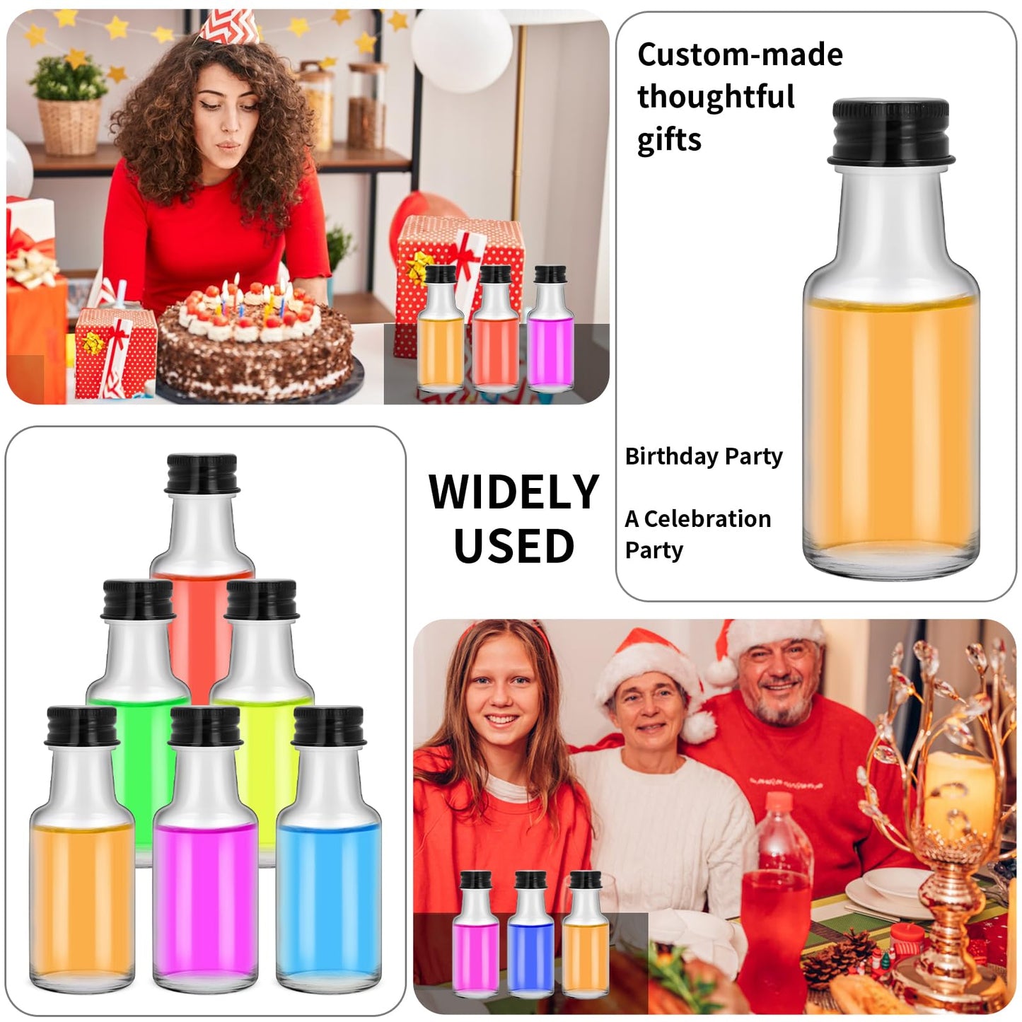 eispap 25Pcs 1oz Mini Glass Liquor Bottles with Lids Small Glass Wine Bottles Reusable Empty Alcohol Bottle with Aluminum Black Screw Cap for Christmas Birthday Weddings Party Favors 30 ml (25)