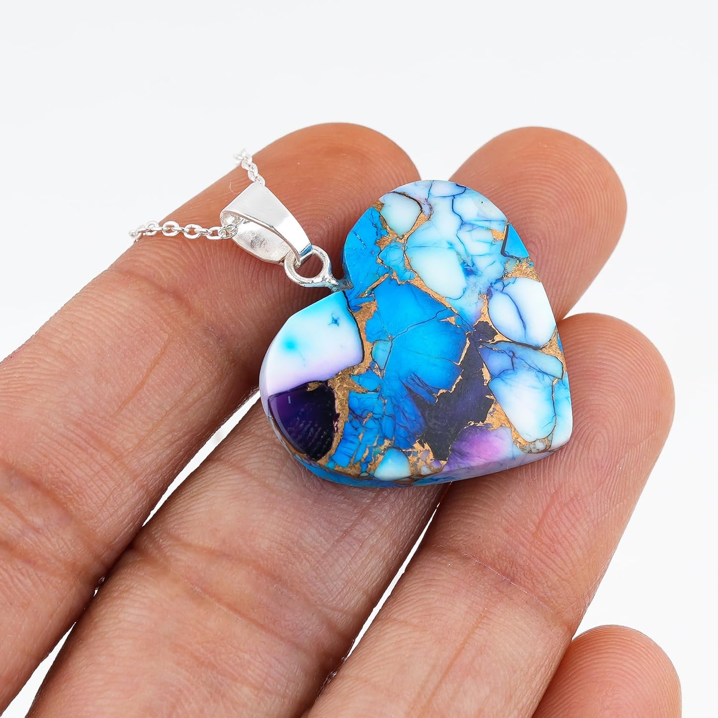 Yashee Natural Violet Oyster Turquoise Heart Shape Crystals Pendant Necklace, Chakra Energy Healing Gemstone, Real Crystal, Top Grade, Dainty Beautiful Women Simple Jewelry