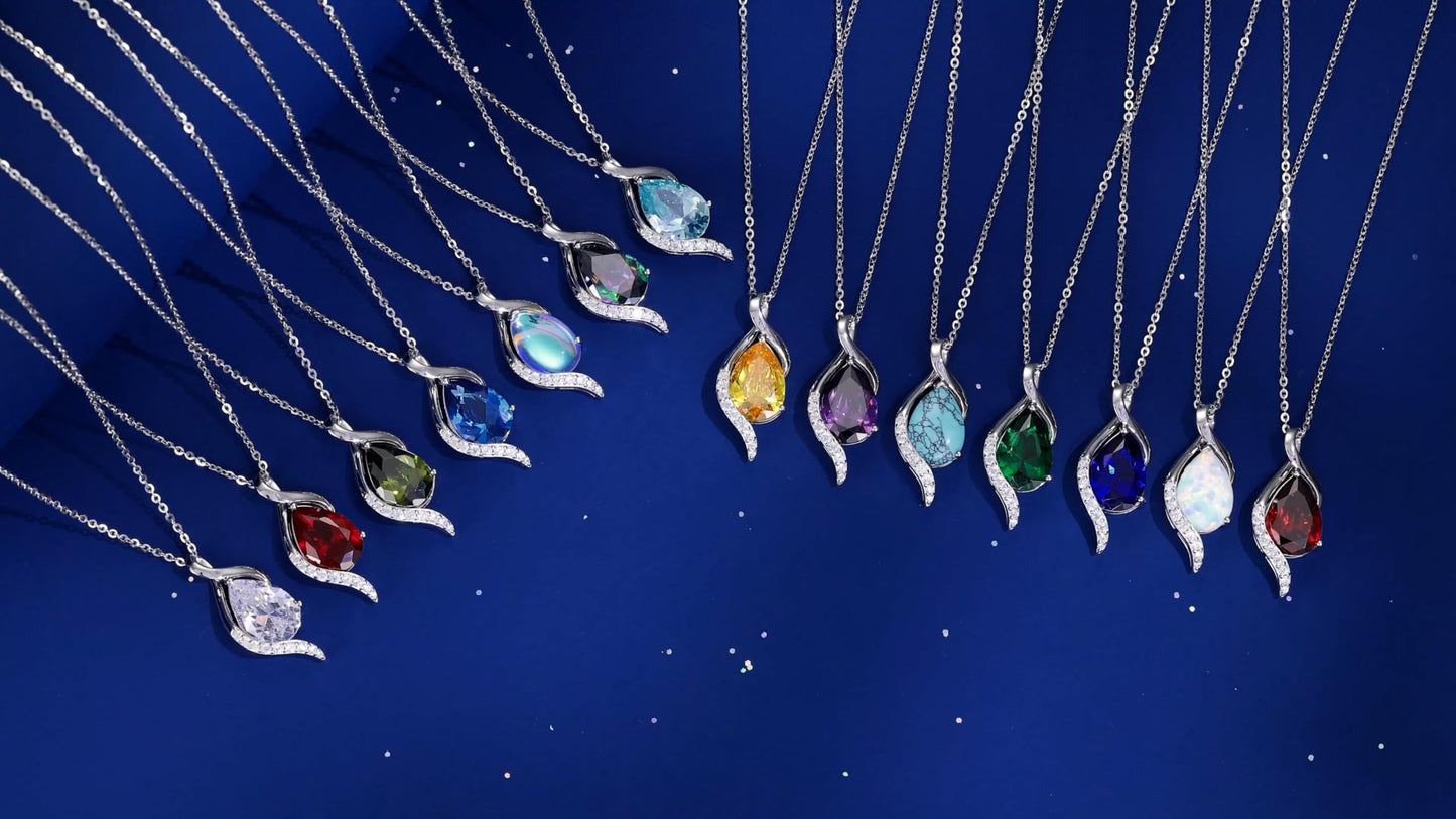 FANCIME May Birthstone Necklace for Women Teardrop Emerald Necklace S925 Sterling Silver Gentle Love Birthday Gifts for Mom Women, 16"+2" Inches