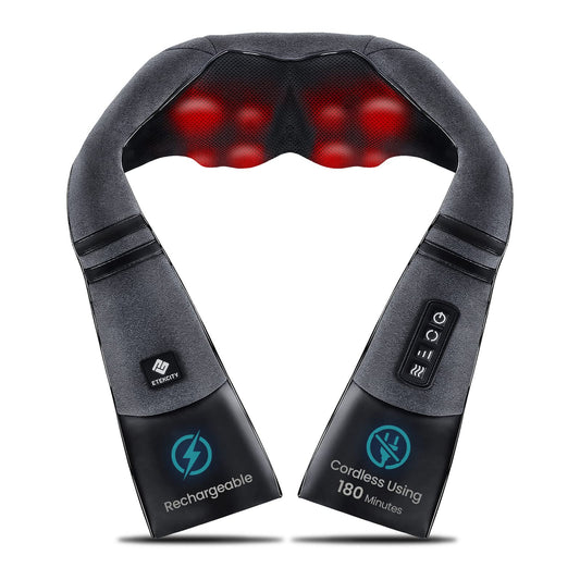 Etekcity Cordless Neck & Back Massager with Heat, Deep Tissue Shiatsu, Rechargeable Shoulder Pain Relief Wearable, 8 Nodes, 3 Intensities, Bi-Directional, 180-Min Battery, Soft PU Leather, Best Gift
