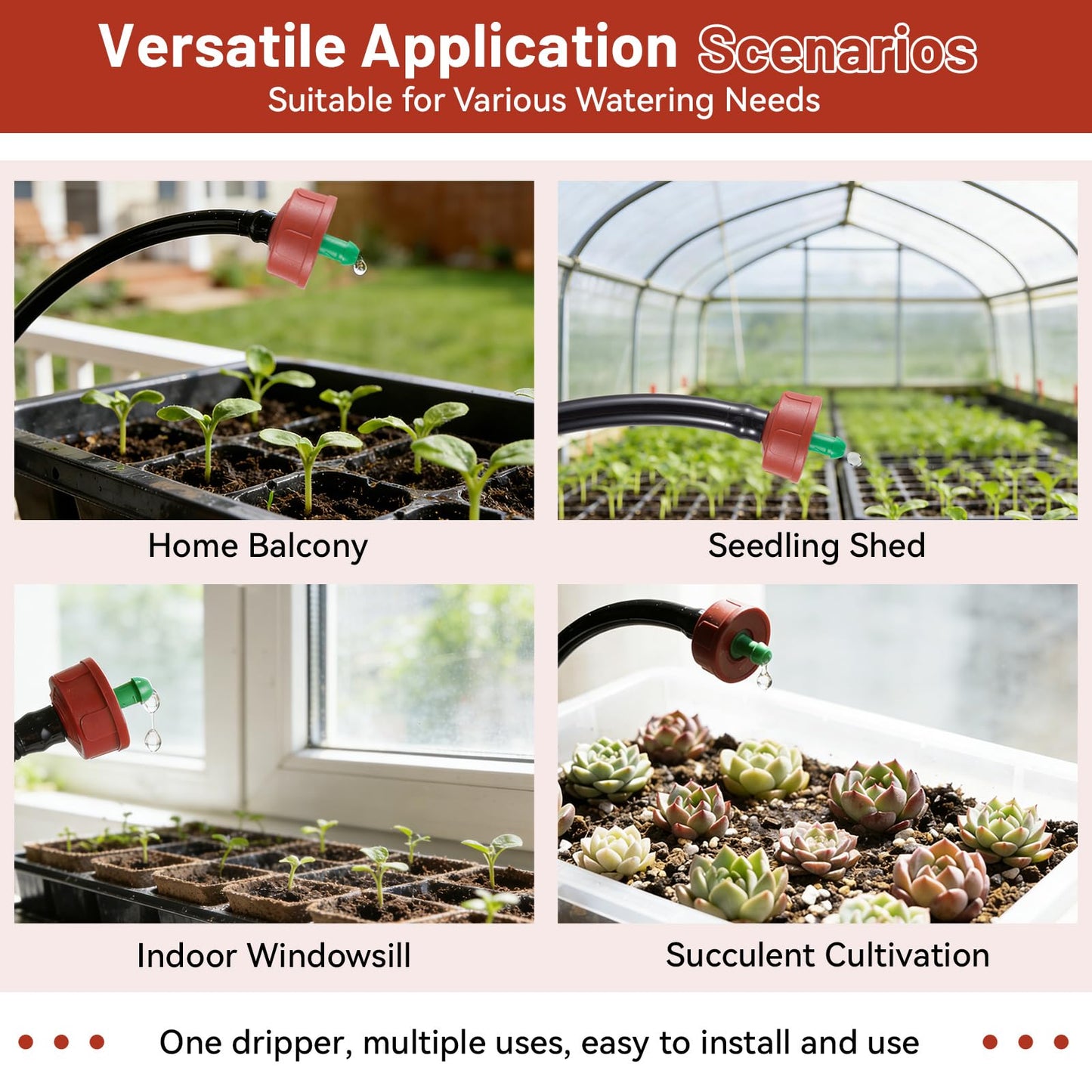 100 PCS 0.25 GPH Pressure Compensating Drip Irrigation Spot Watering Drippers/Emitters, Anti-Clog Self-Cleaning Drip Irrigation Emitters Heads Irrigation Drippers Parts for Seedlings, Mini Gardens