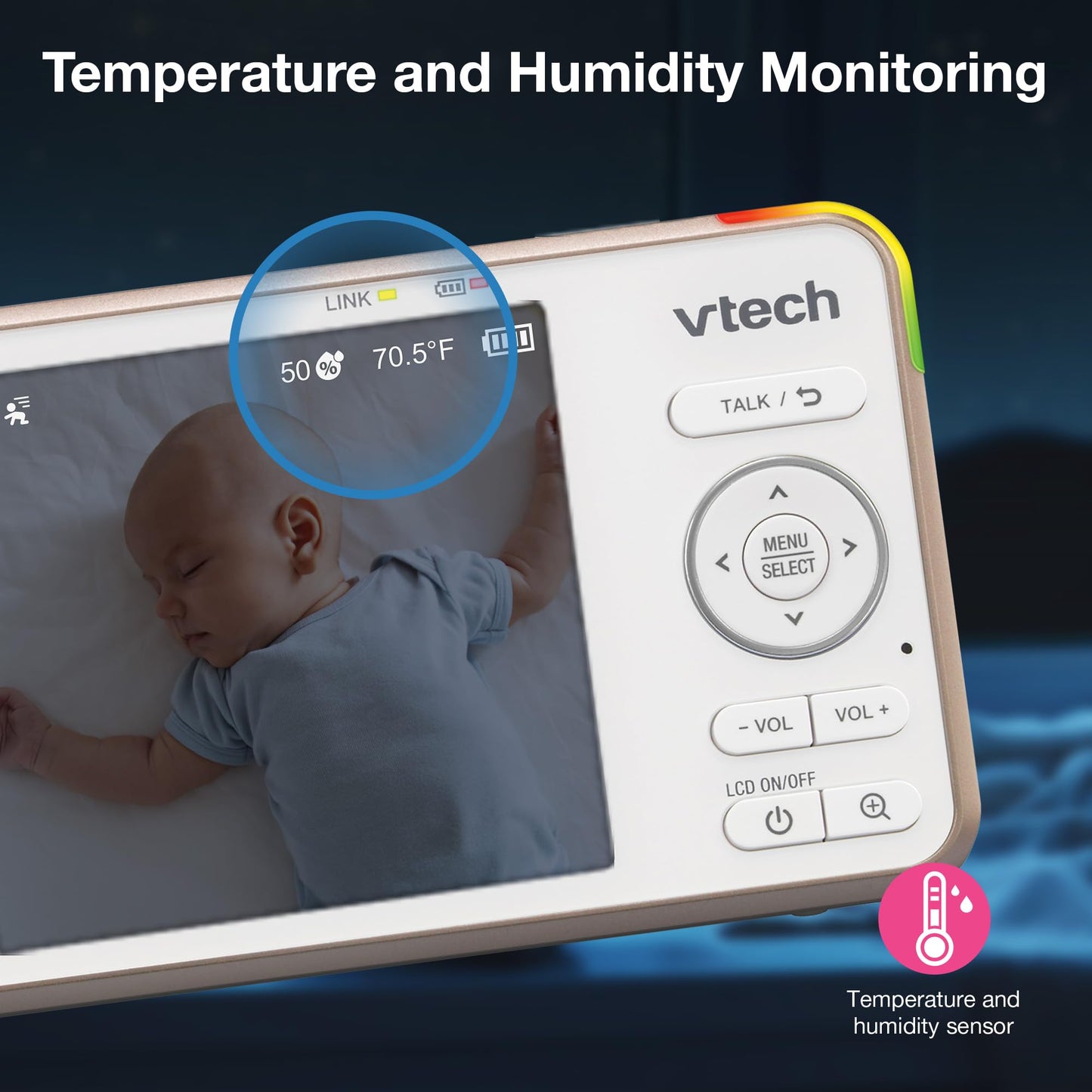 VTech V-Care VC2105 1080p FHD Over-The Crib Mount Smart Baby Monitor 5” 720p LCD Screen,Table Stand,Remote Access,Versatile Placement,Intelligence Detection, Sleep Analysis,18hrs Recording,with WiFi