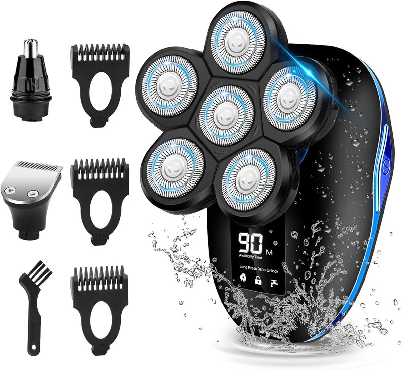 Electric Head Shaver for Bald Men - 6-in-1 Waterproof 6D Wet/Dry Grooming Tool