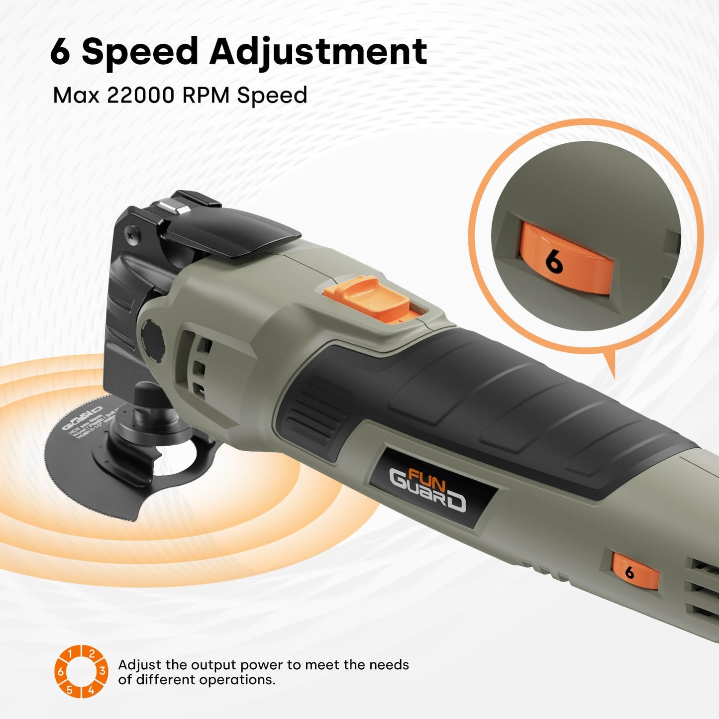 Funguard 400W Oscillating Tool Kit, 6-Speed Corded Oscillating Multi-Tool with Quick Release, 4.5° Angle, Blades, Sanding Pad, Sandpapers, Scraper and Storage Bag