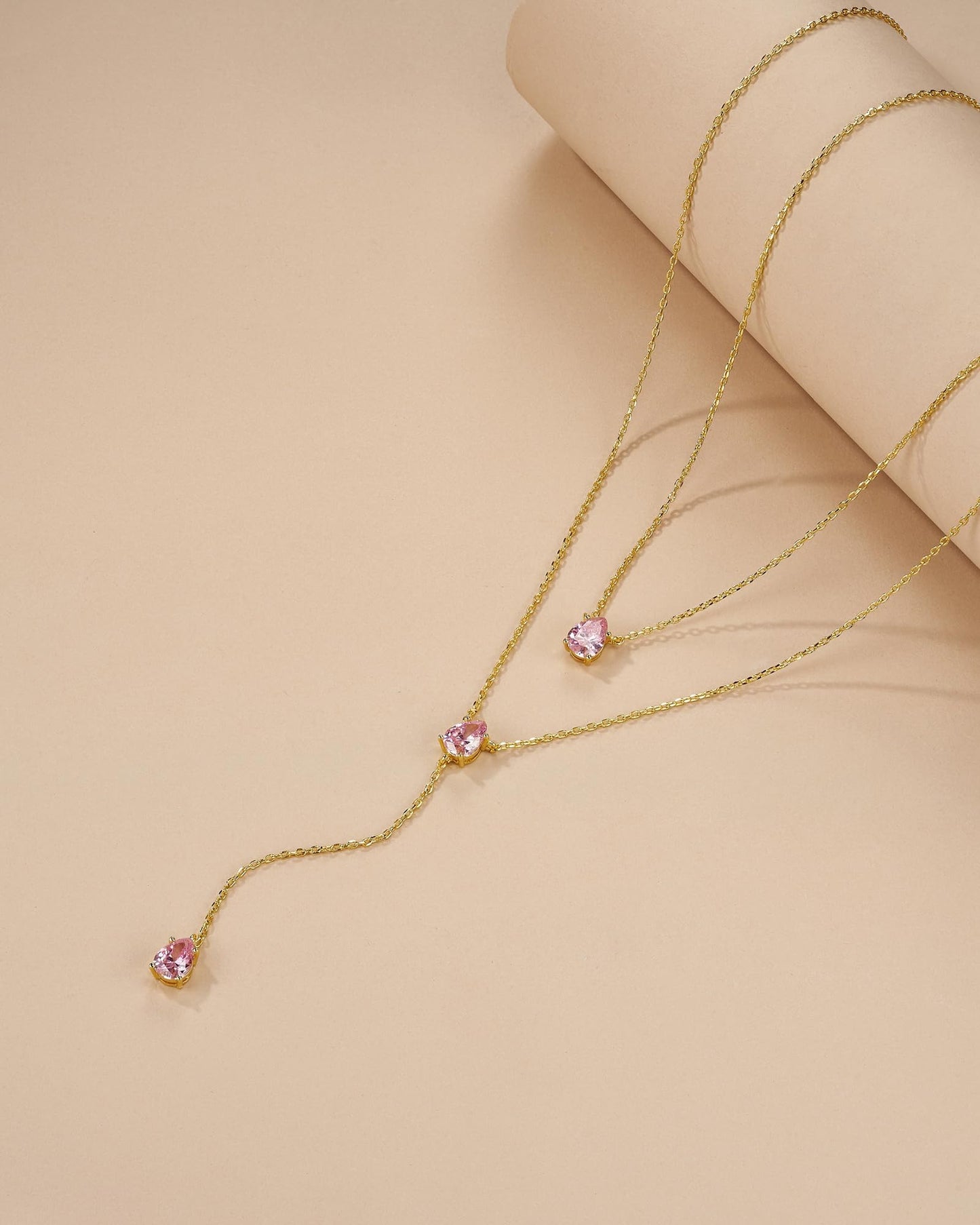 SNGIA Long 18K Gold Plated Blue Green Red Layered Pendant Necklace For Women (Emerald, Ruby, Seafoam, Sky, Sapphire, Pink), Dainty Birthstone Necklace, Statement Necklace Jewelry Gifts.