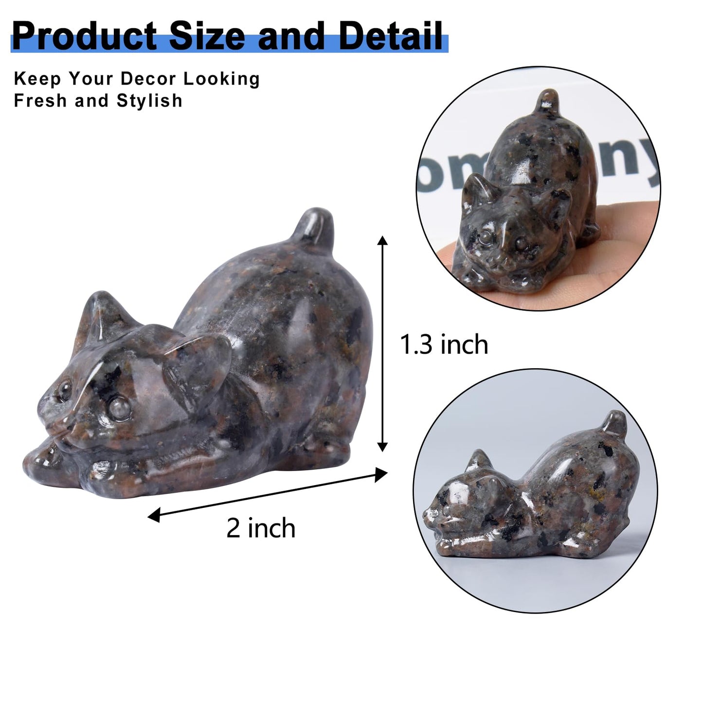 QLRSUXN 2 Inch Yooperlite Cat Crystal Figurines, Cute Kitten Statues for Kitten Lovers and Collectibles, Cat Decor Fingurines for Home Desk Office, Carved Healing Crystal Reiki Animal Gifts for Women