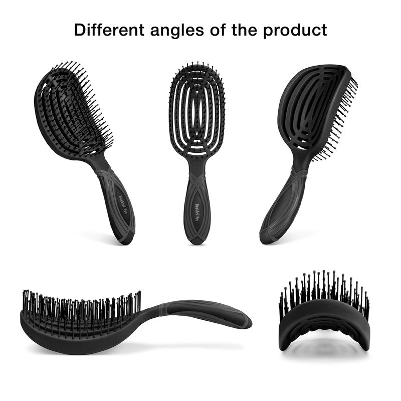 NuWay® DoubleC® Pro Professional Detangling Hair Brush – Patented Double Curve Scalp Care Brush for Gentle Detangling, Blow-Dry Styling & Wet or Dry Hair (Iron Black)