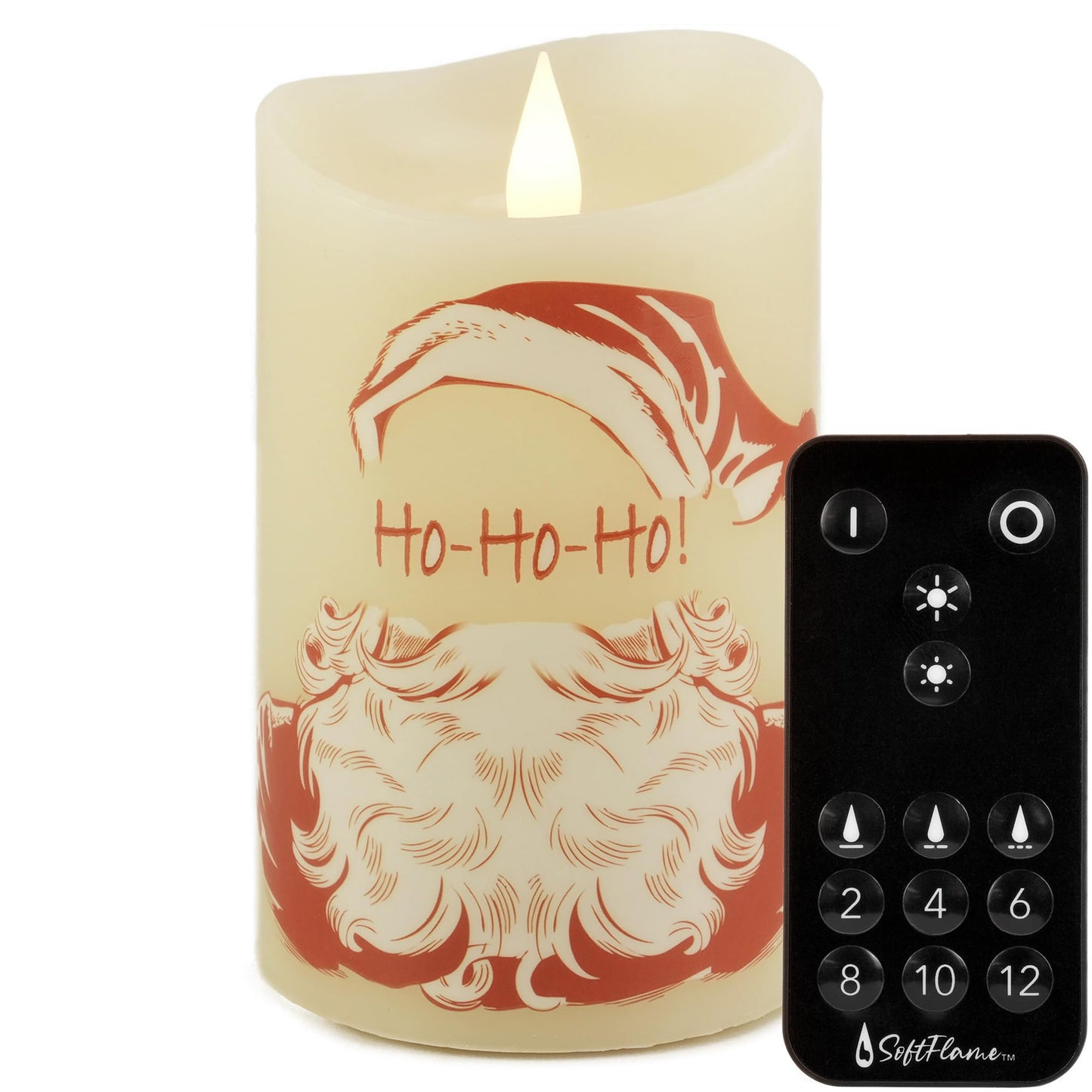Softflame Christmas Flameless Candles with Remote Control, 3"x 5""Battery Operated Flickering 3D Wick Real Wax Pillar Santa Claus Candle"
