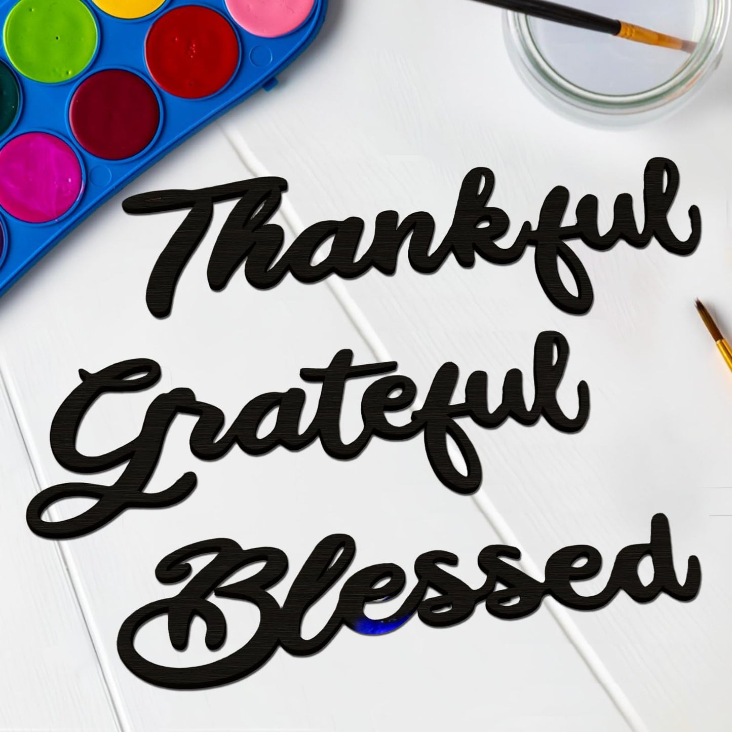 Zaruatu 3 Pcs Unfinished Wood Thanksgiving Cutout Thankful Grateful Blessed Word Sculptures Sign Wooden Letter Decorations for Wreath DIY Crafts Door Hanger Wall Art Decor (Black-Thankful)
