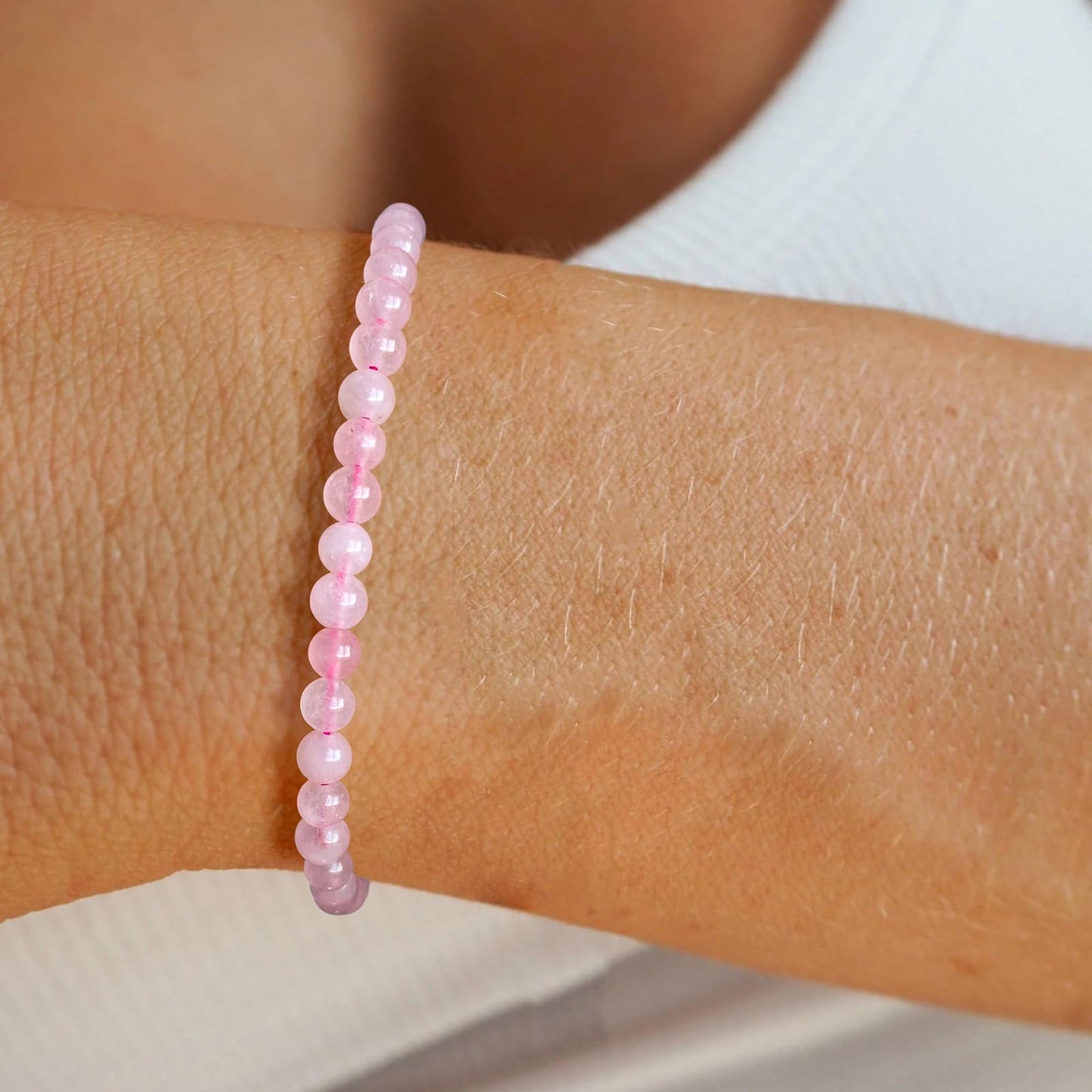 Bolinailo Crystal Beaded Bracelets for Women 4mm Rose Quartz Bead Handmade Gemstone Stretch Elastic Bracelet Natural Stone Crystal Healing Reiki Spiritual Jewelry Gifts
