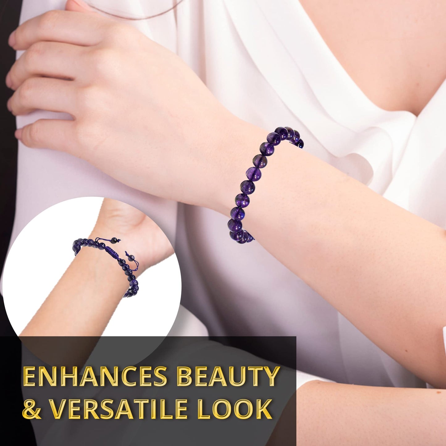 ANAYA AGATE Healing Crystal Bracelet – Chic Gemstone Bracelet for Men and Women – 8mm Round Bead Bracelets for Spiritual Healing, Protection, Positive Energy - Amethyst