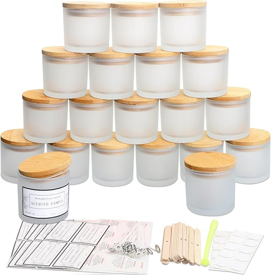 MILIVIXAY 20 Pack 4 OZ Frosted White Glass Candle Jars with Lids and Candle Making Kits - Bulk Small Empty Candle Jars for Making Candles - Spice, Powder Containers.