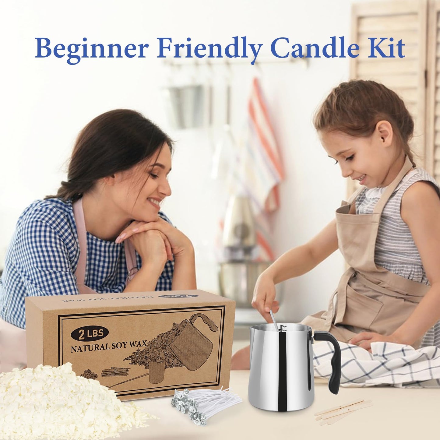 SAEUYVB Candle Making Kit - Natural Soy Wax DIY Candle Making for Adults, Including 2lbs Soy Wax Flakes, Pouring Pot, Perfect Kit for Beginners