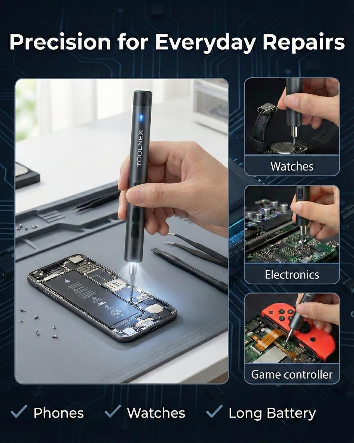 TOOLNEX Mini Electric Screwdriver Set – 57 in 1 Precision Cordless Rechargeable Driver with LED & 48 Magnetic Bits – Compact Power Tool for Electronics, DIY & Home Repair