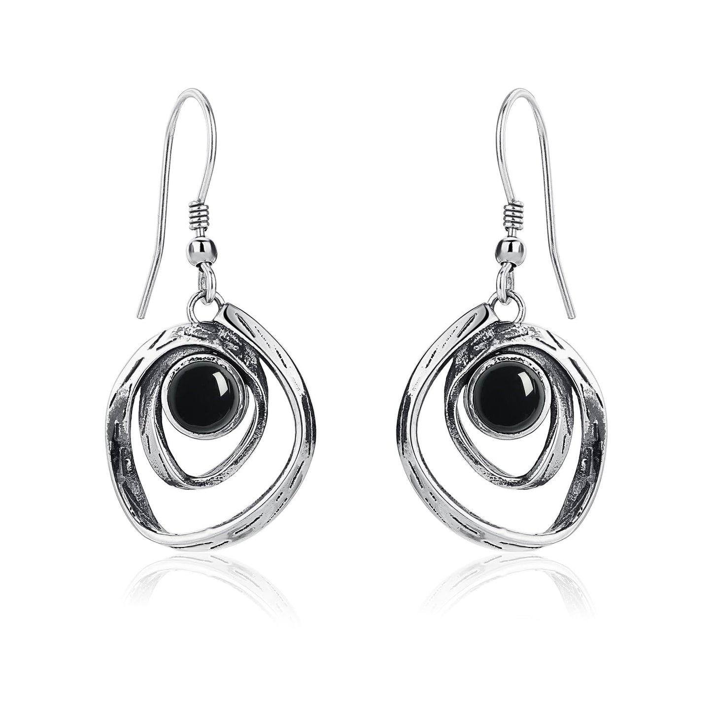 Phyonio Black Onyx Earrings for Women 925 Sterling Silver Black Onyx Dangle Earrings Vintage Spiral Ear Hook Earrings, Y0455E-1FBACG