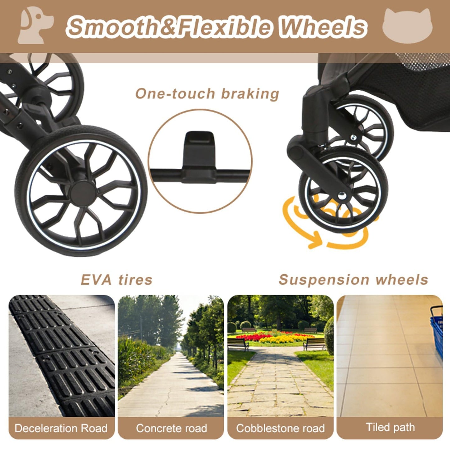 VRHOT Pet Stroller for Small Dogs and Cats, Detachable Dog Cat Stroller with All-Terrain Shock Absorbing Wheels, One-Click Foldable Design, Adjustable Canopy (Black)
