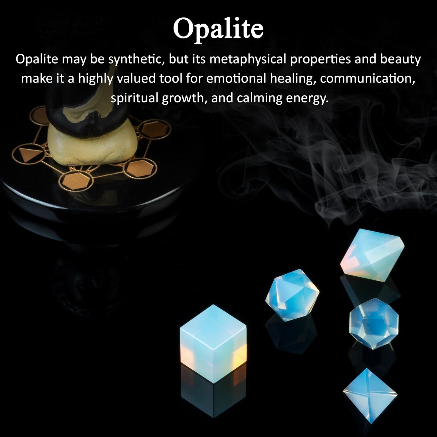 Crocon Opalite 5Pcs Platonic Solids Crystal Geometry Set, Platonic Solids Sacred Geometric Stones for Meditation Reiki Balancing Healing Chakra Stone Cleansing Spiritual Good Luck (15-20 mm)