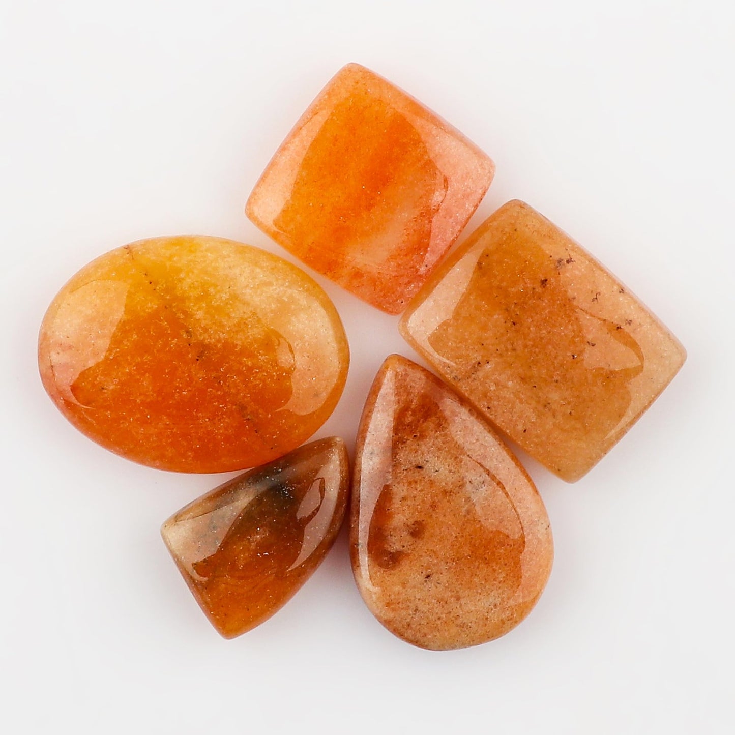 CRYSTALINES (5pcs) Natural Orange Aventurine Gemstones Cabochon, Wholesale Loose Polished Cabs, DIY-Healing Crystals, Jewelry Making, Wire Wrapping, Worry Stones Supplies, Gem Collection