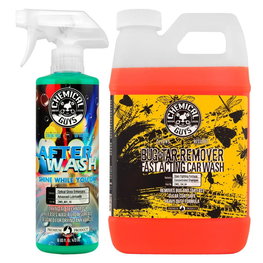 Chemical Guys CWS_104_64A Car Wash, Dry & Shine Bundle - Concentrated Bug and Tar Remover Car Wash Soap, 64 oz (.5 Gal) + After Wash Gloss Boosting Drying Aid (16 oz) (2 Items) For Cars, Trucks, SUVs