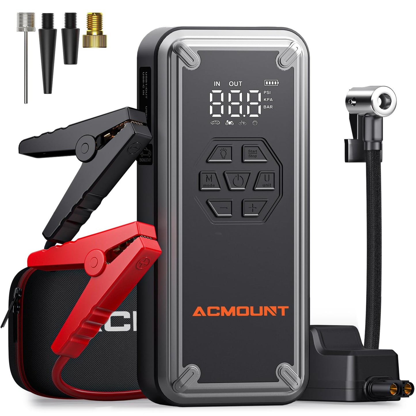 Acmount W160 Jump Starter with Air Compressor, 5000A Portable Car Jump Starter 150PSI Tire Inflator/Air Pump, 12V Battery(Up to 9L Gas/8L Diesel Engine) Jump Pack, Car Emergency Kit, Idea Gift for Man