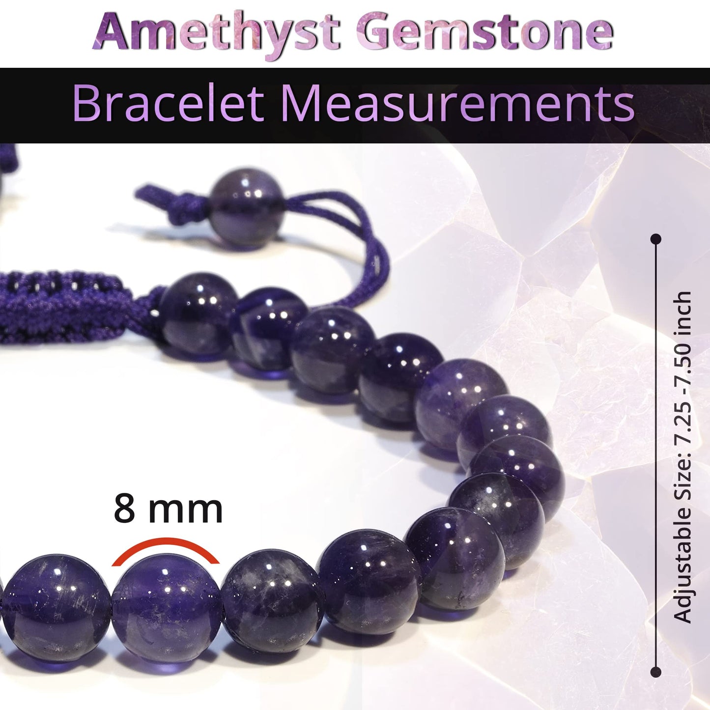 ANAYA AGATE Healing Crystal Bracelet – Chic Gemstone Bracelet for Men and Women – 8mm Round Bead Bracelets for Spiritual Healing, Protection, Positive Energy - Amethyst