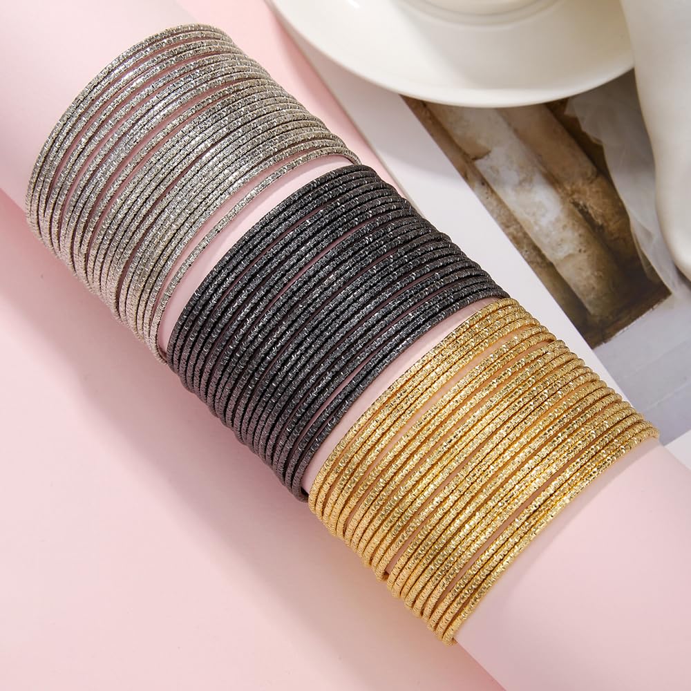 RINTOLER 20Pcs Black Bangles Bracelets Set for Women - Multi Layer Stackable Textured Thin Bracelets Indian Bangles Boho Jewelry Set (A-20PC-GunBlack)