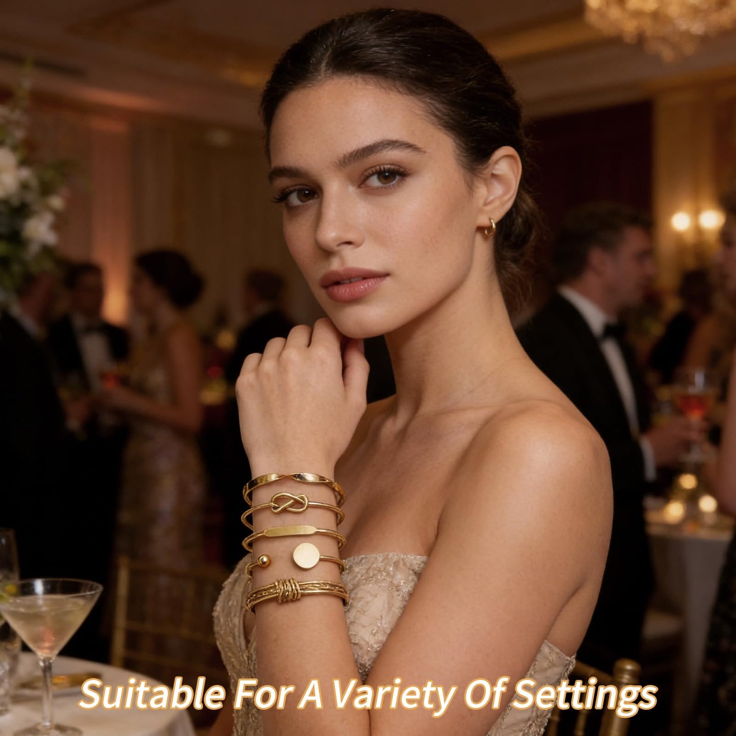 VEINARDYL Gold Bracelets set for Women, Gold Plated Bangles Cuff Bracelets Stack, Open Adjustable Bangles Fashion Accessories Jewelry Set for Gifts Birthday Valentines Day