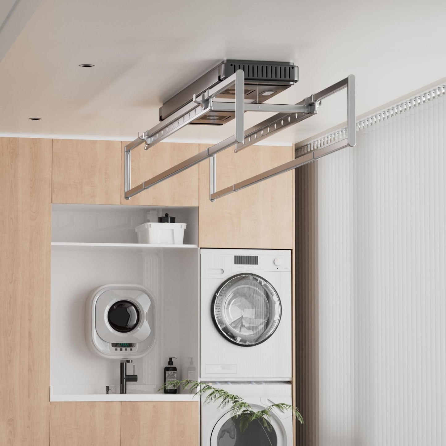 Ouayrhea Ceiling Mounted Clothes Electric Ceiling Drying Rack 110V-120V, Ceiling Clothesline with Built-in Timer Heater,withDrying/Remote and Light 24W for Laundry/Indoors/Garage