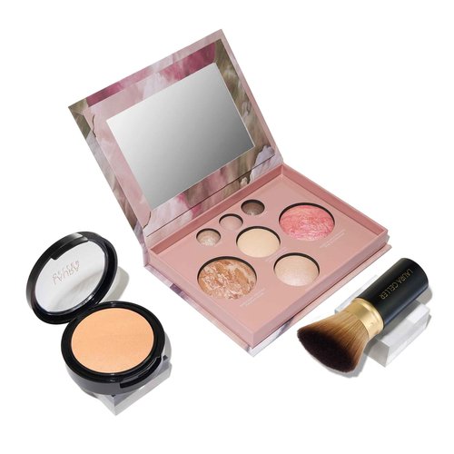 LAURA GELLER NEW YORK Baked Starter Kit - Full Coverage: Double Take Powder Foundation, Light and Best of the Best Face Palette and Retractable Angled Kabuki Brush